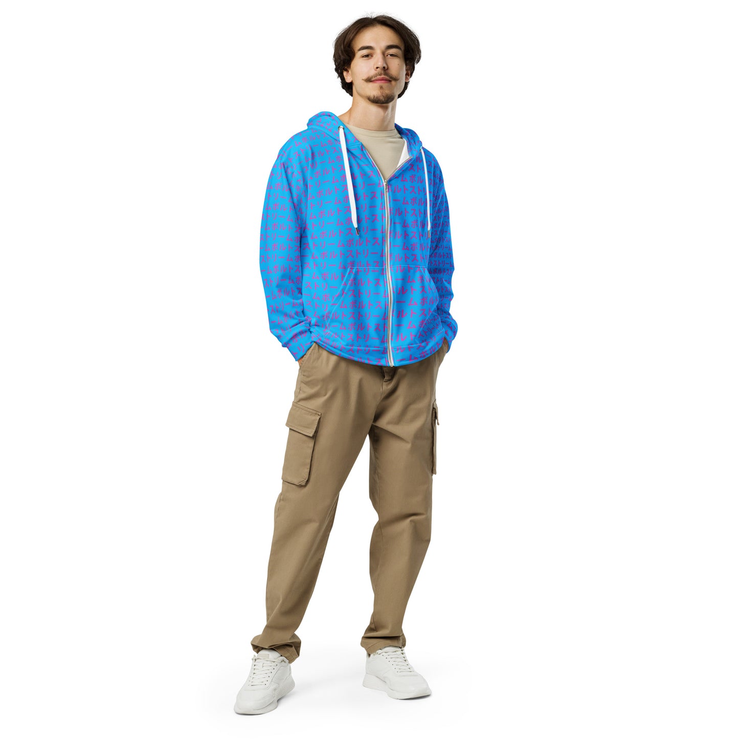 Bolt Stream Unisex Zip Up Hoodie - Blue & Pink